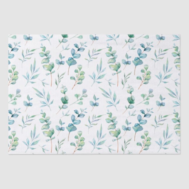 Watercolor Eucalyptus Pattern Tissue Paper (Front)