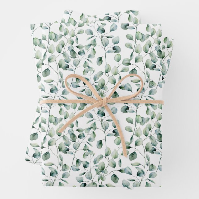 Watercolor Eucalyptus Pattern Wrapping Paper Sheet (In situ)