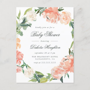 Watercolor Eucalyptus & Peonies Baby Shower Invitation Postcard