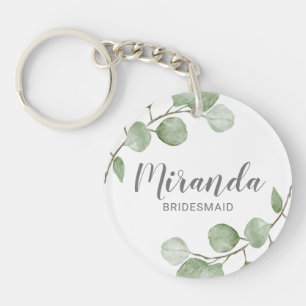 Watercolor Eucalyptus Personalised Bridesmaid Name Key Ring