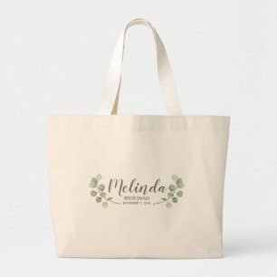 Watercolor Eucalyptus Personalised Bridesmaid Name Large Tote Bag