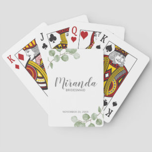 Watercolor Eucalyptus Personalised Bridesmaid Name Playing Cards