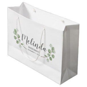 Watercolor Eucalyptus Personalized Bridesmaid Name Large Gift Bag