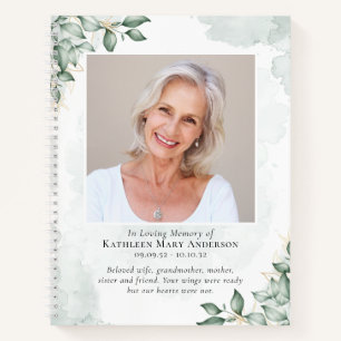 Watercolor Eucalyptus Photo Memorial Guestbook Notebook