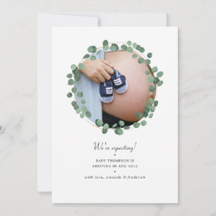 Watercolor Eucalyptus Photo Pregnancy Announcement