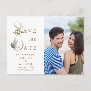 Watercolor Eucalyptus PHOTO Wedding Save the Date Announcement Postcard