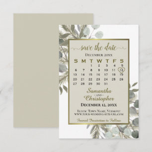 Watercolor Eucalyptus Pine Calendar Taupe Wedding Save The Date