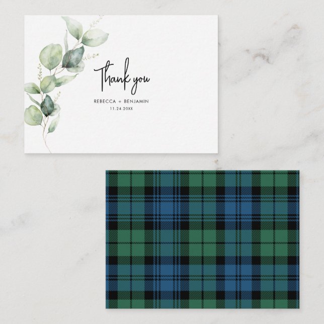Watercolor Eucalyptus Plaid Wedding Thank You Card (Front/Back)