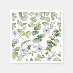 Watercolor Eucalyptus & Purple Flower Pattern Napkin