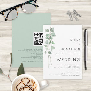 Watercolor Eucalyptus QR Code Wedding Invitation