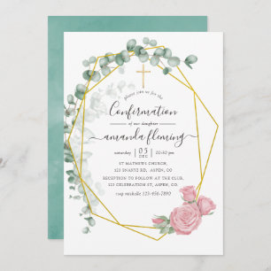 Watercolor Eucalyptus Rose Geometric Confirmation Invitation