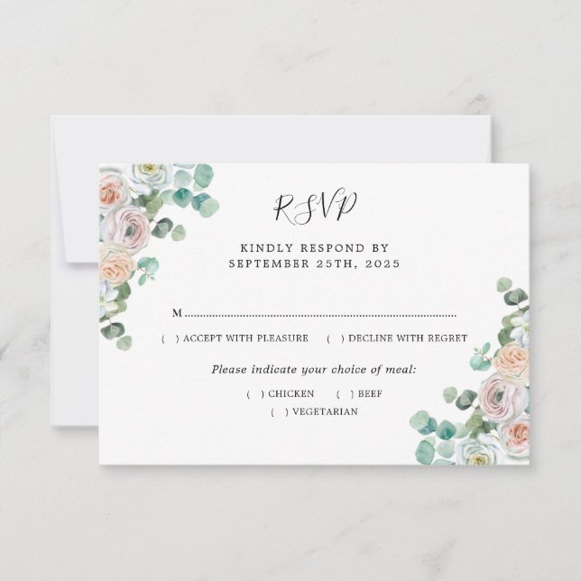 Watercolor Eucalyptus Roses Botanical Wedding RSVP (Front)