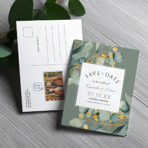 Watercolor Eucalyptus Sage Photo Save The Date Postcard