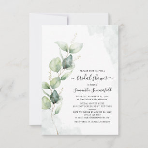 Watercolor Eucalyptus Script Bridal Shower Invitation