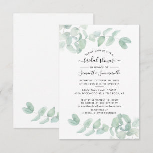 Watercolor Eucalyptus Script Bridal Shower Invitation
