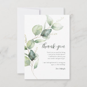 Watercolor Eucalyptus Script Bridal Shower Thank You Card