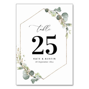 Watercolor eucalyptus script wedding table number