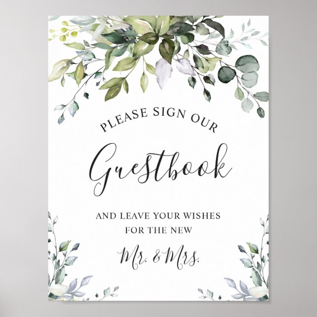 Watercolor Eucalyptus Sign Our Guestbook Sign (Front)
