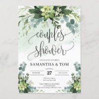 Watercolor eucalyptus succulent couples shower