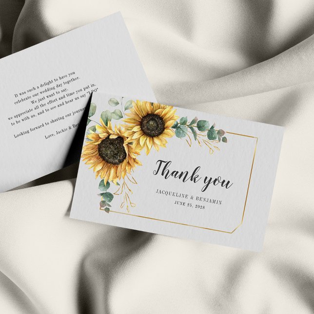Watercolor Eucalyptus Sunflower Wedding Thank You Card (Creator Uploaded)