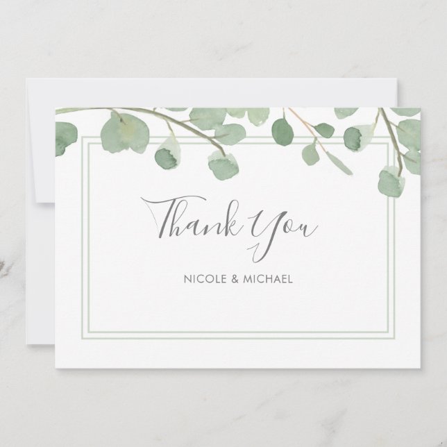 Watercolor Eucalyptus Thank You Card (Front)