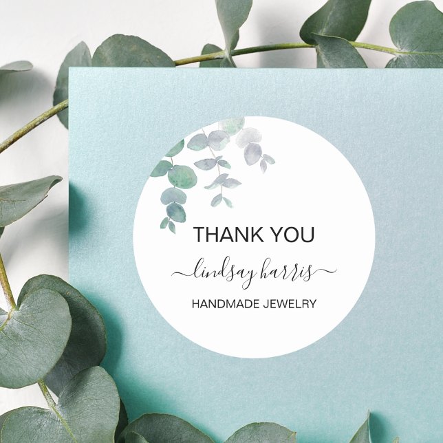Watercolor Eucalyptus Thank You Jewellery  Classic Round Sticker (Creator Uploaded)