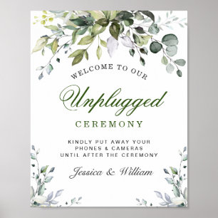 Watercolor Eucalyptus Unplugged Wedding Ceremony Poster