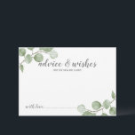 Watercolor Eucalyptus Wedding Advice and Wishes Card<br><div class="desc">Celebrate your special day with these beautifully wedding advice and wishes card,  featuring title "advice&wishes" in modern script and decorated with soft watercolor eucalyptus on a white background.

Perfect for wedding,  baby shower,  birthday party,  bridal shower,  bachelorette party and any special occasions.</div>