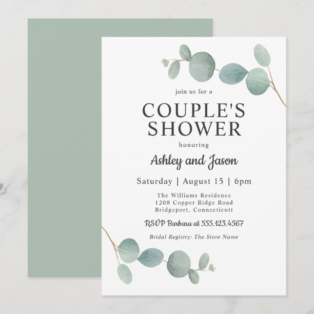 Watercolor Eucalyptus Wedding Couple's Shower Invitation (Front/Back)