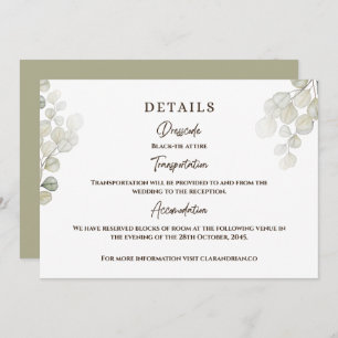 Watercolor Eucalyptus Wedding Details Invitation