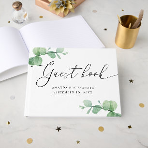 Watercolor Eucalyptus Wedding Elegant Script Guest Book
