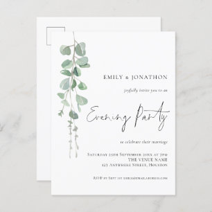 Watercolor Eucalyptus Wedding Evening Party  Invitation Postcard