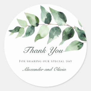 Watercolor Eucalyptus Wedding Favor White Classic Round Sticker