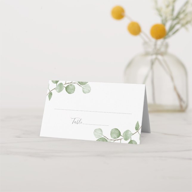 Watercolor Eucalyptus Wedding Folded Place Card (Front)