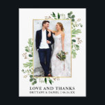 Watercolor Eucalyptus Wedding Gold Love Thanks Postcard<br><div class="desc">Modern Watercolor Eucalyptus Greenery Frame Love and Thanks Wedding Photo Thank You Postcard - Gold Frame</div>