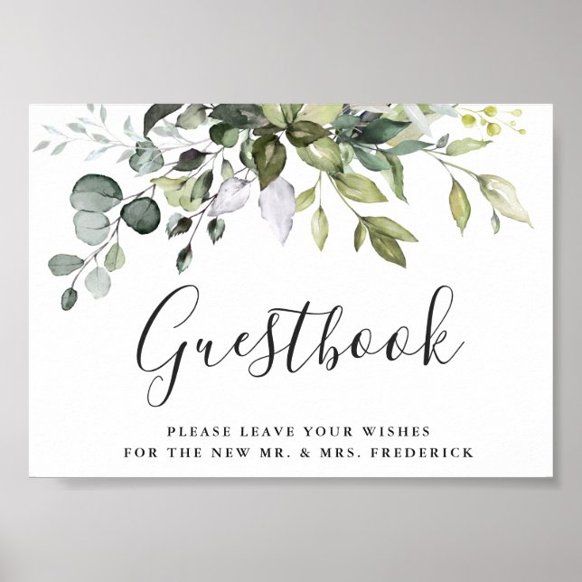Watercolor Eucalyptus Wedding Guestbook Sign (Front)