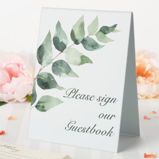 Watercolor Eucalyptus Wedding Guestbook | White 