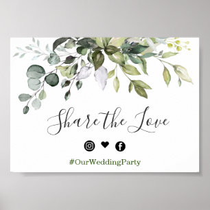 Watercolor Eucalyptus Wedding Hashtag Sign