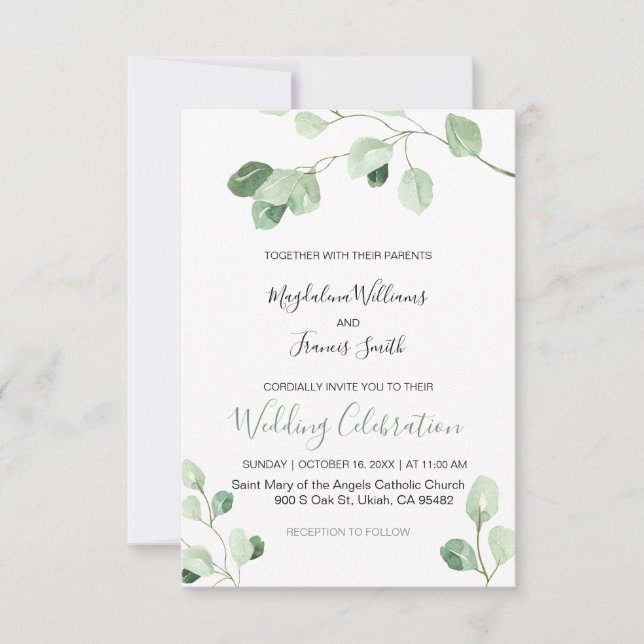 watercolor eucalyptus wedding invitation (Front)