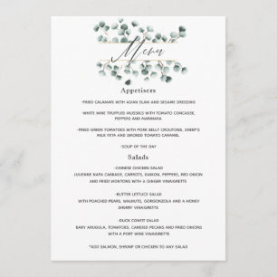 Watercolor Eucalyptus Wedding Menu