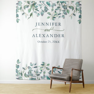 Watercolor Eucalyptus Wedding Photo Booth Backdrop Tapestry