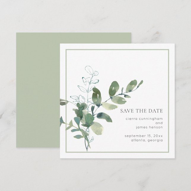 Watercolor Eucalyptus Wedding Save The Date (Front/Back)