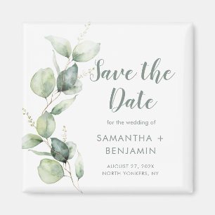 Watercolor Eucalyptus Wedding Save the Date Magnet
