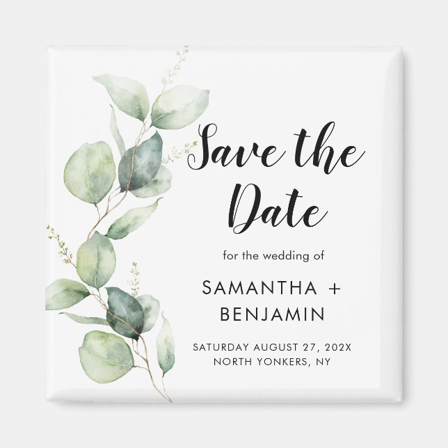 Watercolor Eucalyptus Wedding Save the Date Magnet (Front)