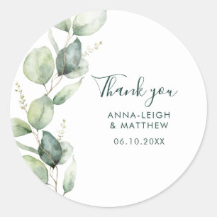 Watercolor Eucalyptus Wedding Thank You Favour Classic Round Sticker