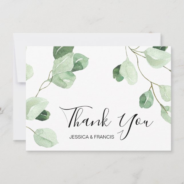 watercolor eucalyptus wedding thank you invitation (Front)