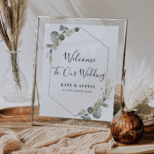 watercolor eucalyptus wedding welcome sign