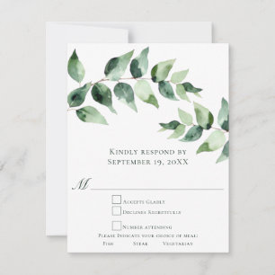Watercolor Eucalyptus Wedding   White RSVP Card