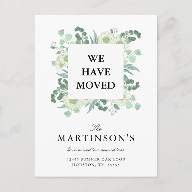 Watercolor Eucalyptus We've Moved New Address Postcard (Front)