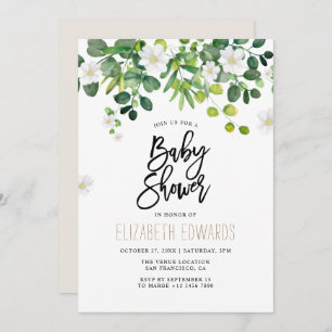 Watercolor Eucalyptus Wildflowers Baby Shower Invitation